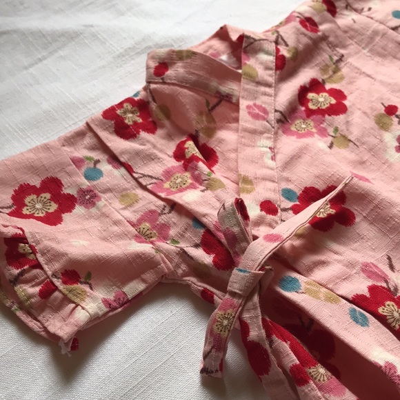 Cherry Blossom Kimono Style Wrap Around Romper - Picture 1 of 8